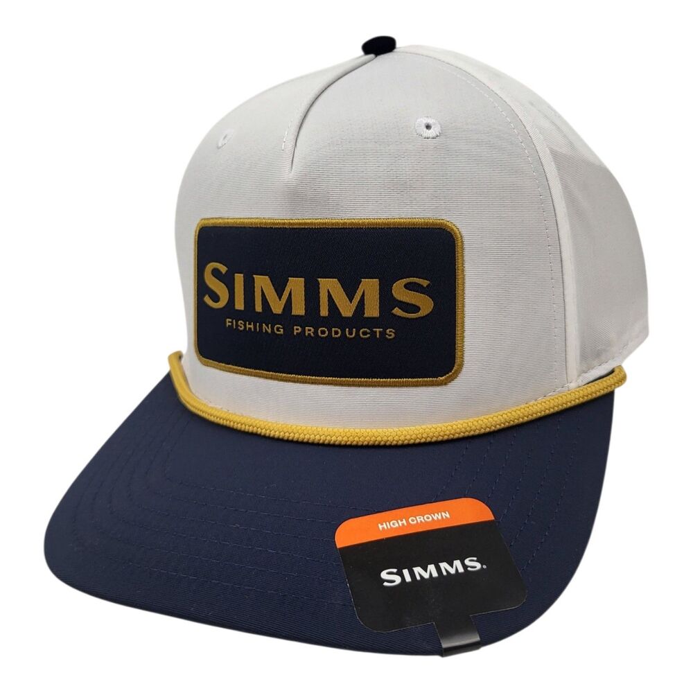 Simms Fishing Products Snapback High Crown Rope Hat Cap NWT Blue Gold Navy